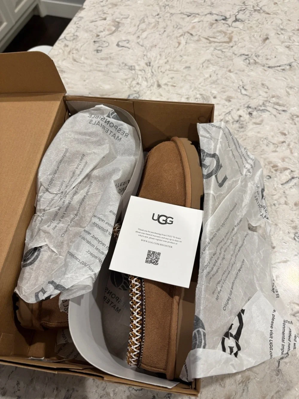 UGG Kids Chestnut Brown Slip-On Clog with Patterned Trim